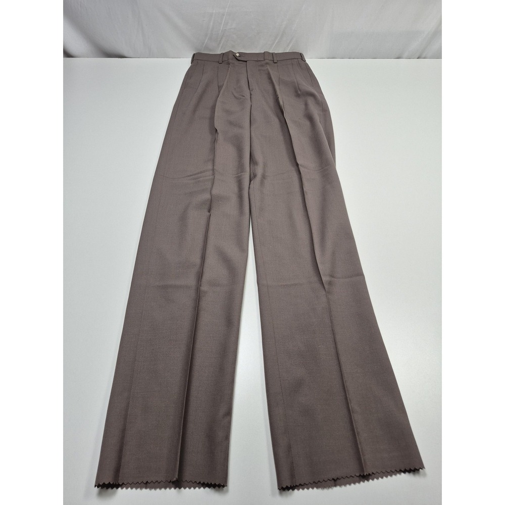 VTG John Alexander Wool Dress Pants Men's 30x36 Brown Pleated Unhemmed